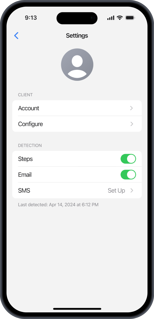 Detection Setup Screen 1